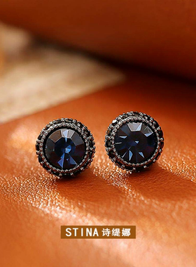 STINA爆款潮酷墨蓝色锆石吊坠项