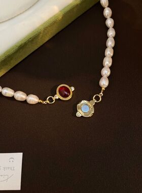 STINA珍珠虎眼石吊坠项链新中式