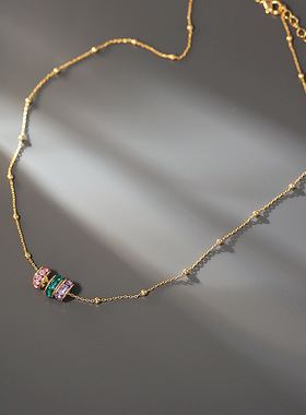 STINA新款夏季七彩锆石项链个性