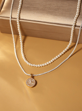 STINA八芒星吊坠缠绕珍珠项链韩