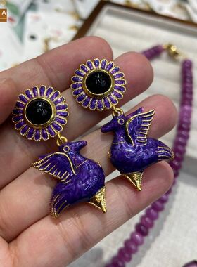 STINA新款欧美复古紫色撞色春夏