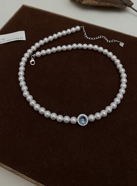 STINA海蓝宝纯银强光正圆施家珍