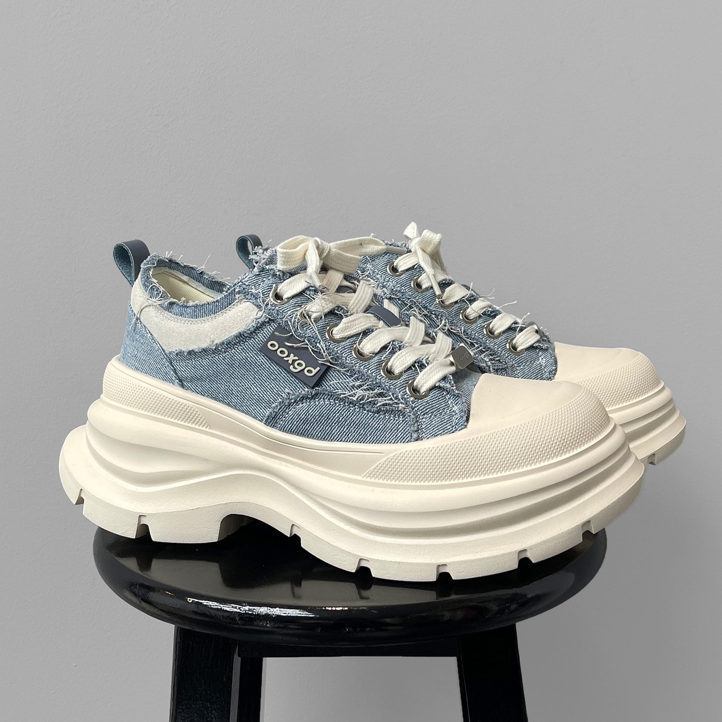 【7CM增高鞋】小众设计牛仔帆布鞋男女款厚底运动休闲鞋子老爹鞋 - 图1