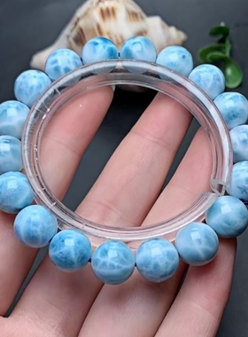 正品天然拉利玛蓝色海纹石10.8mm手链女款时尚百搭玉水晶珠宝饰品