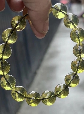 缅甸琥珀精美钻石切割面手串净水玻璃底柳青珀11.5cm女人款收藏品