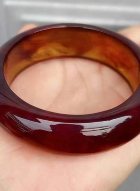 正品天然琥珀棕红紫罗兰圈口56.3mm美镯无杂裂冰手镯母亲节礼物