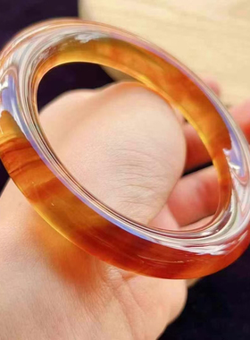 正品天然缅甸琥珀金棕红圆条美镯女款时尚百搭珠宝饰品