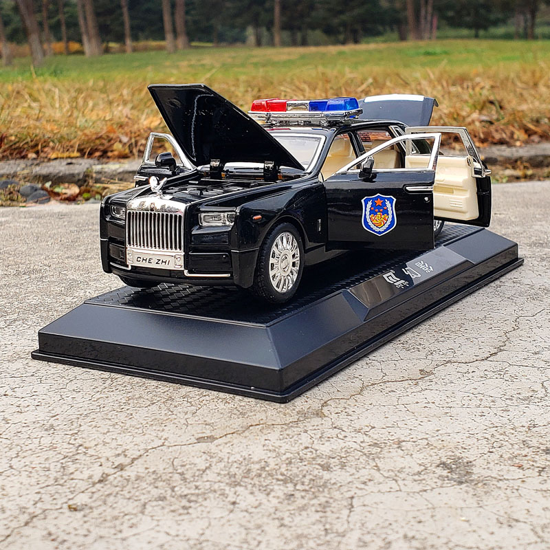 1/32劳斯莱斯幻影公安警车合金车模型仿真特警车声光回力玩具车 - 图0