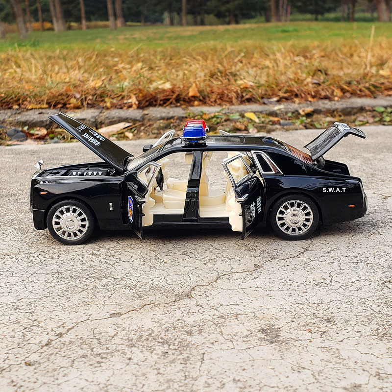 1/32劳斯莱斯幻影公安警车合金车模型仿真特警车声光回力玩具车 - 图2