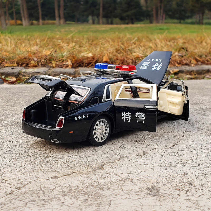1/32劳斯莱斯幻影公安警车合金车模型仿真特警车声光回力玩具车 - 图1