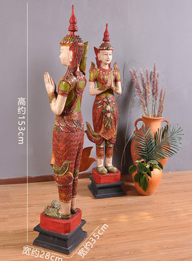 实木雕刻东南亚风餐厅迎宾佛像