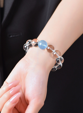 天然白水晶高透海蓝宝赵露思同款