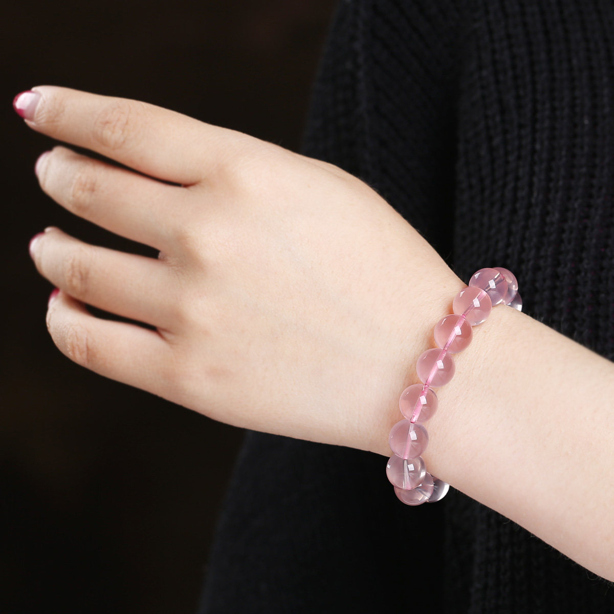 粉水晶女天然莫桑比克星光手串手链 雁唐手链