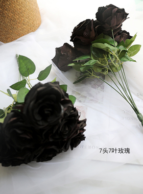 仿真黑色单支玫瑰假花