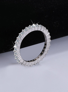 S925纯银莫桑石摩天轮满钻戒指女简约双叠带排戒高级感女戒指