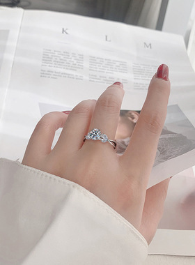 925纯银戒指女高级感不掉色婚戒花卉1克拉莫桑石D色欧美饰品