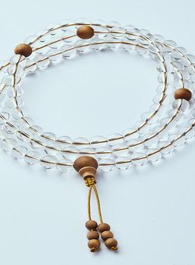 天然白水晶108颗多圈手链搭配印度老山檀手链手串女款百搭小清新