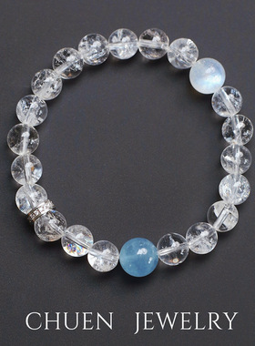 天然白水晶手串女款海蓝宝粉晶清新饰品送闺蜜礼物白阿塞手链