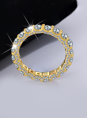 S925银莫桑石戒指女群镶满钻高端莫桑钻排戒双叠戴女指环工厂直销