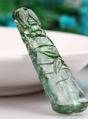 巴西碧玺吊坠渐变蓝绿色雕刻礼物