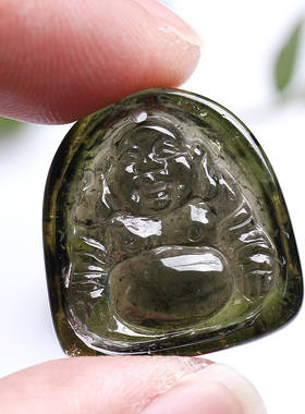 巴西绿色碧玺手工雕刻保平安吊坠