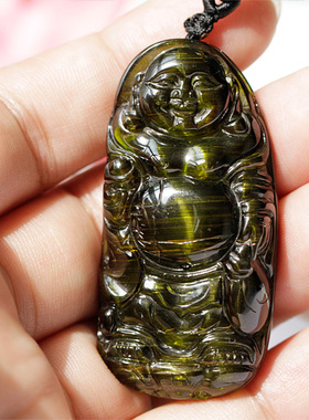 稀有老坑猫眼站佛晶体透注胶吊坠