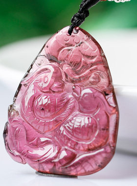 巴西老坑粉红色碧玺鸳鸯戏水吊坠