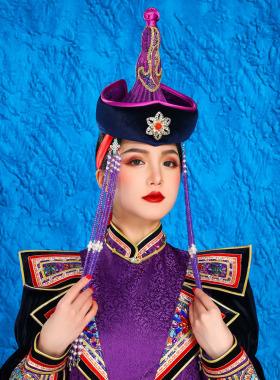 女少数民族舞蹈演出服蒙古族藏族舞蹈舞台装摄影写真头饰婚礼新娘