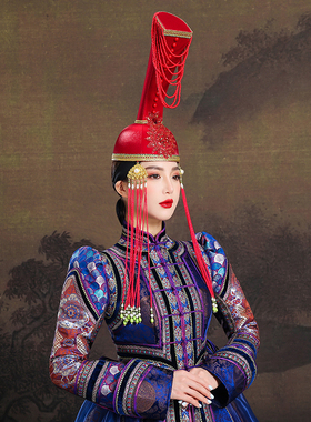 原创蒙古族帽子女红色少数民族风设计感高端舞台演出发饰旅拍头饰