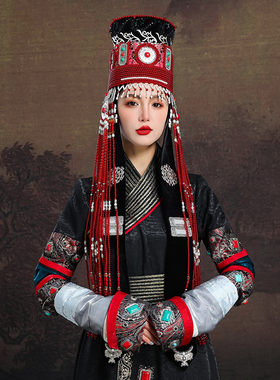 原创蒙古族女士红色设计感银碗复古帽子民族风演出传统走秀婚礼