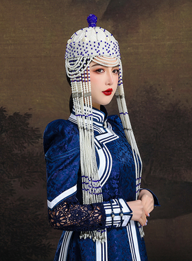 原创蒙古族女士白色帽子内蒙古民族舞蹈演出摄影日常婚礼走秀帽饰