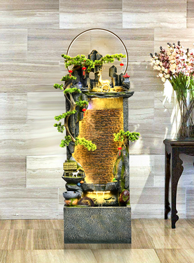 假山流水喷泉水幕墙客厅招财风水轮循环水高山生财水景摆件全自动