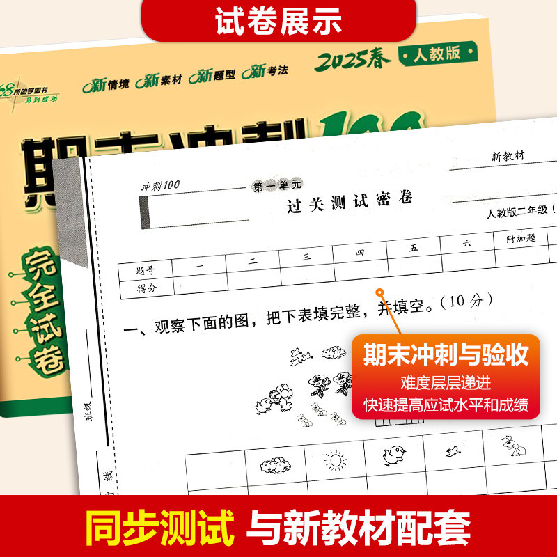 共12册 期末冲刺100分完全试卷数学RJ课标版一二三四五六年级上下册人教版试卷同步练习册小学1-6年级期中期末考试卷子