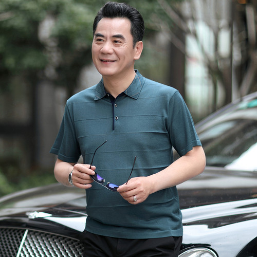 爸爸短袖t恤男装夏装40-50岁中年男士上衣服冰丝夏季中老年人爷爷 - 图2
