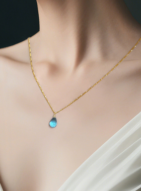 terra 进口大颗天然水滴形瑞士蓝托帕石项链超透轻奢小众送礼礼物