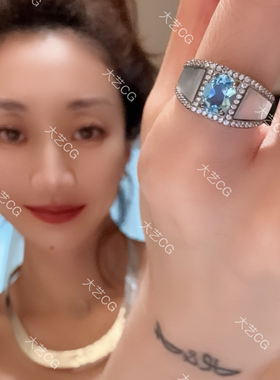 纯银托帕石戒指白贝925银饰开口可调节指环RIAgc 0505