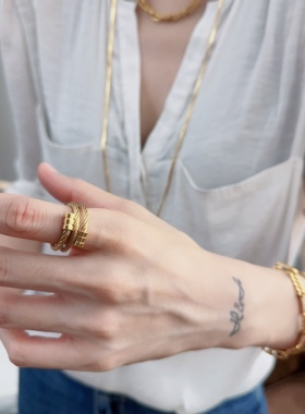 个性金色指环百搭小众戒指复古vintage指圈可调节开口