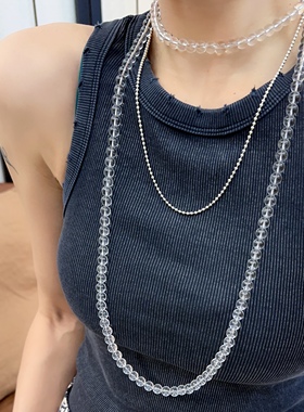 纯银细项链运动个性豆珠中长银链925纯银饰品长短可调节简约个性