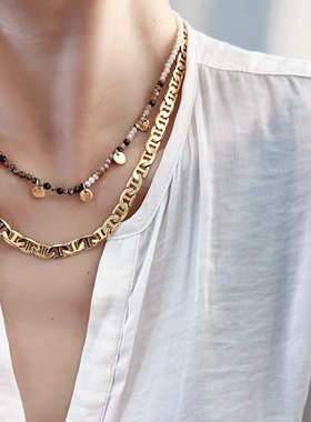 细珠珠彩色项链天然石串珠金片民族波西米亚项链叠戴夏威夷彩石