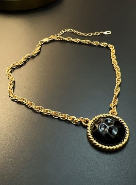 vintage复古项链重工黑金中古风饰品简约小众时装款大颈链链条链
