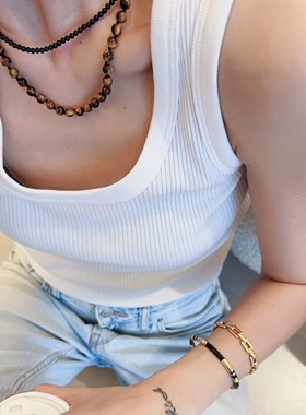 虎眼石复古项链串珠颈链百搭vintage珠子饰品中古简约花珠珠