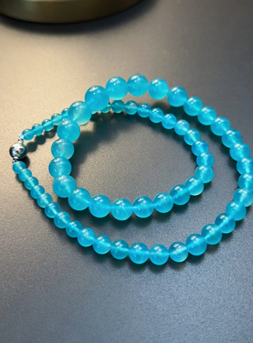 水蓝色珠珠项链大小珠个性高级感天河石天蓝串珠vintage小众饰品