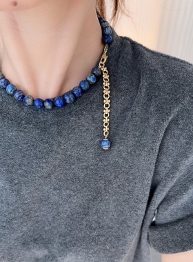 青金石珠子项链复古小众新国风串珠vintage中古风颈链短多种戴法