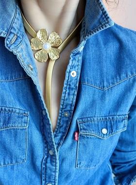 复古金色项链重工高级感花朵夸张多种佩戴方法vintage颈链中古风