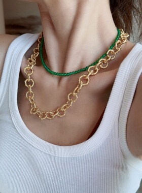 绿珠珠项链天然玉髓小珠串choker百搭短国风颈链