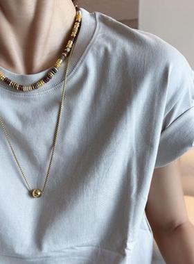 天然石串珠项链小众复古珠珠颈链棕黄色冷淡风休闲珠串