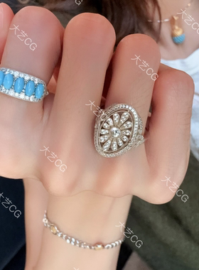 925银戒指复古分蓝色开口可调节指环RlAgc 0579