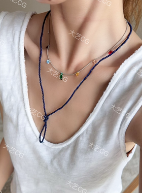 纯银彩色项链925银饰叠戴夏日细链