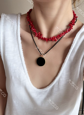 红色项链不规则民族风复古颈链