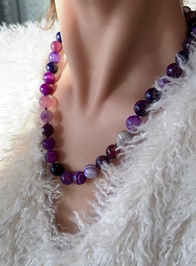 紫色玛瑙项链花珠串复古项链高级感小众珠串vintage重工夸张饰品